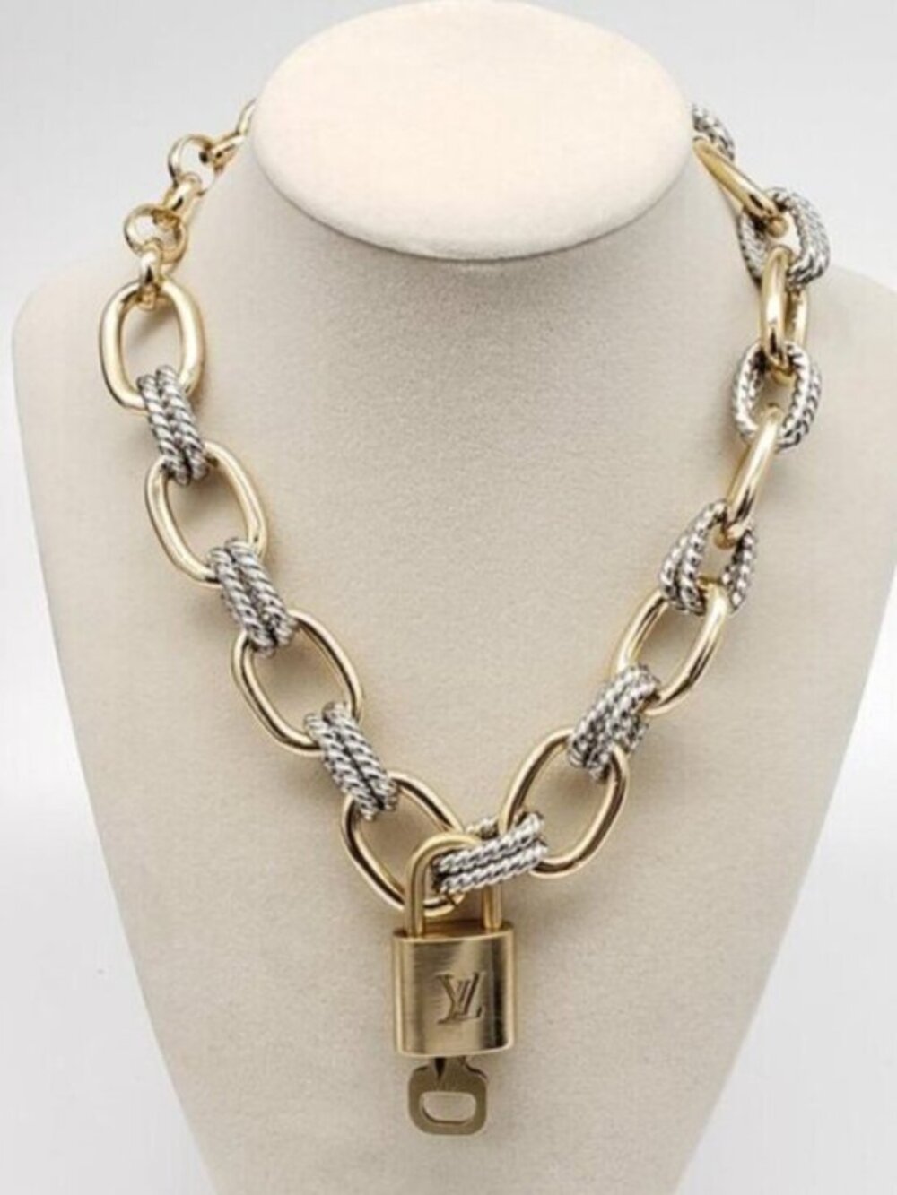 Authentic Louis Vuitton Gold AuthePadlock w/ Unbranded Fashion Geometry Necklace - Picture 3 of 9
